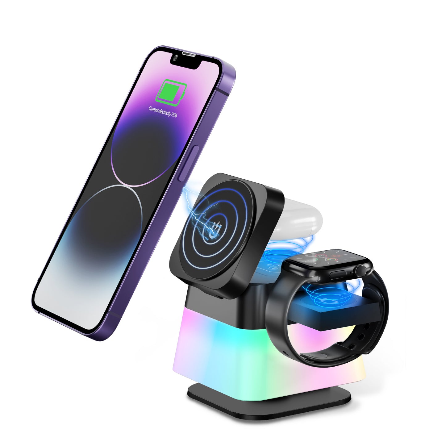 4-in-1 Rotatable Wireless Charger Stand with Colorful Lighting