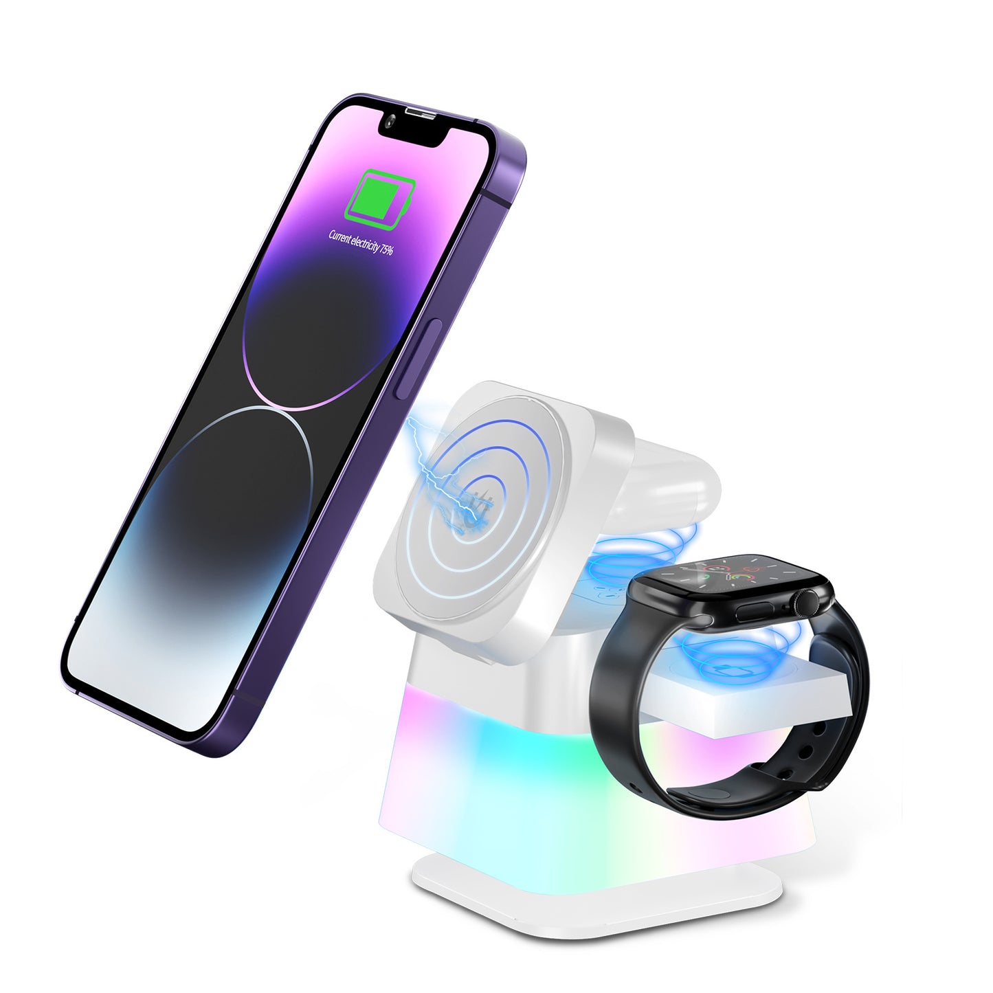 4-in-1 Rotatable Wireless Charger Stand with Colorful Lighting