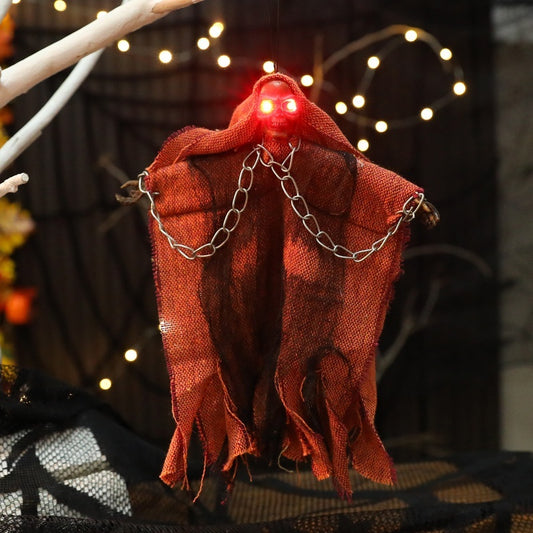Halloween Hanging Ghost with Iron Chain and Glowing Skull