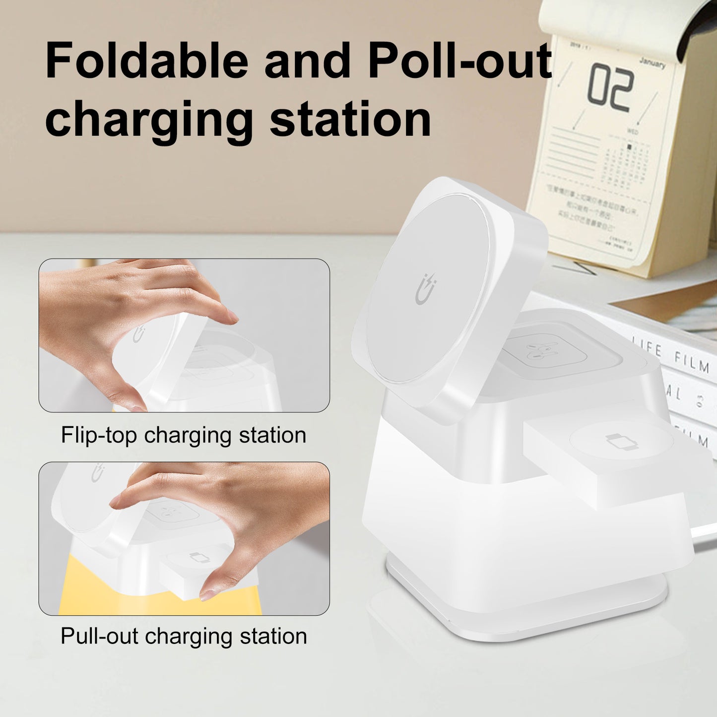 4-in-1 Rotatable Wireless Charger Stand with Colorful Lighting