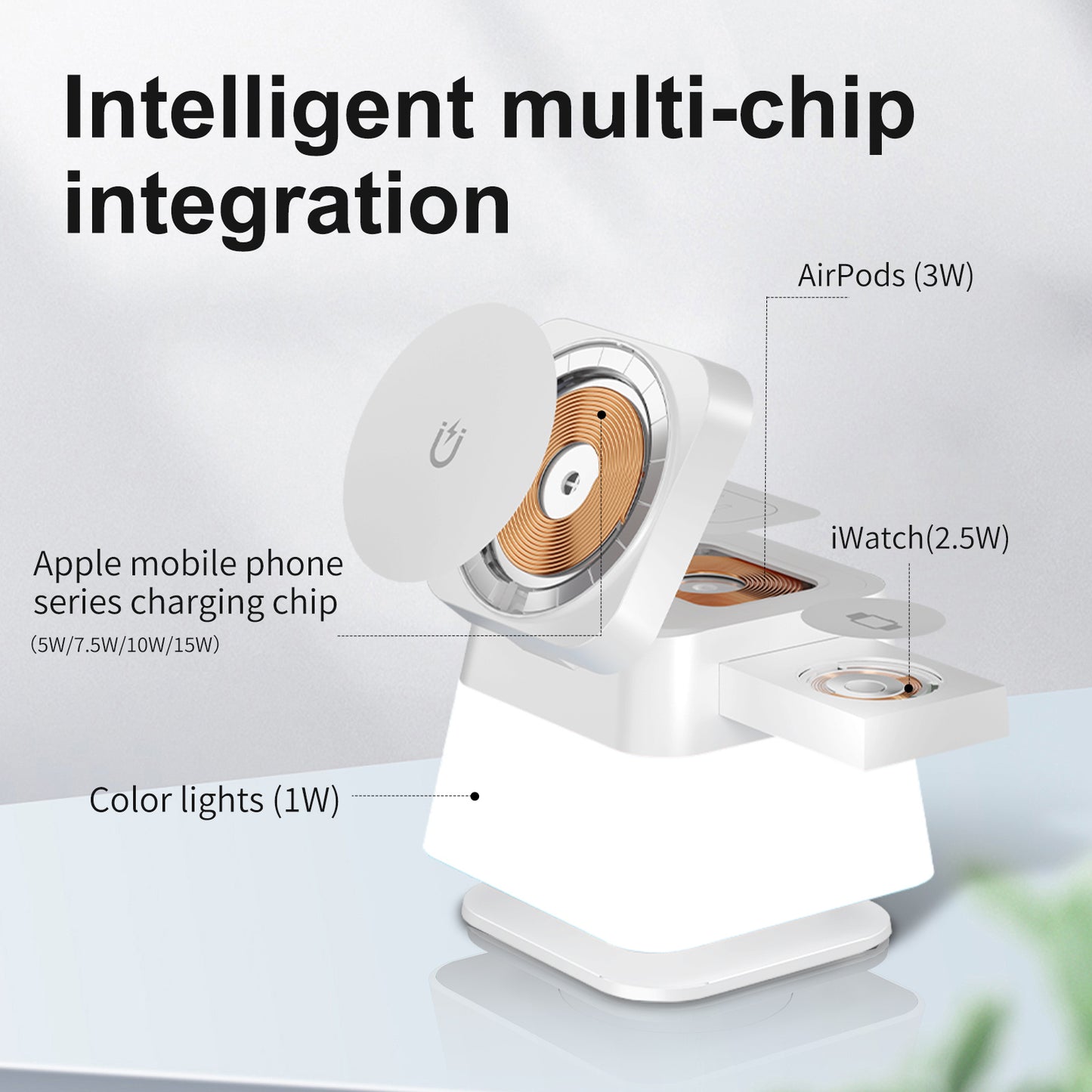 4-in-1 Rotatable Wireless Charger Stand with Colorful Lighting