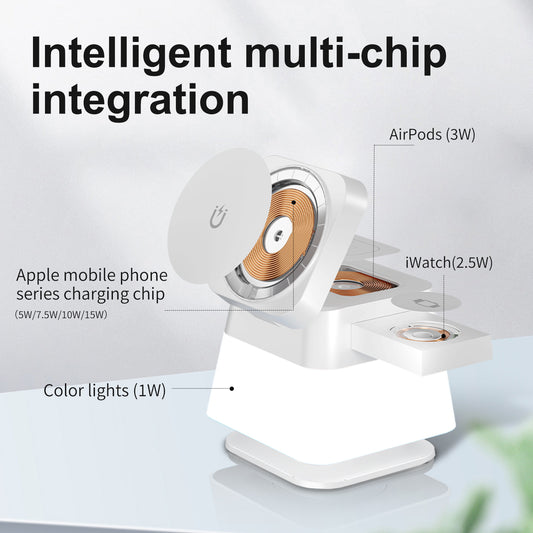 4-in-1 Rotatable Wireless Charger Stand with Colorful Lighting