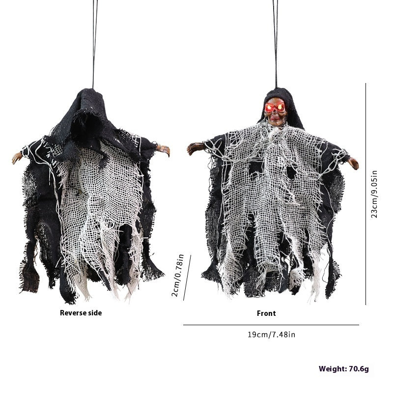 Halloween Hanging Ghost with Iron Chain and Glowing Skull